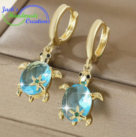 1 Pair Of Drop Earrings Sparkling Turtle Design Inlaid Shining Zirconia